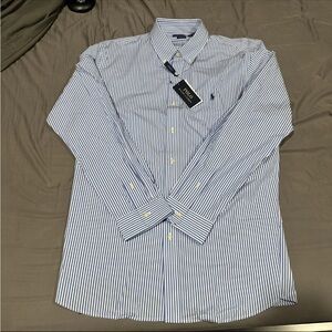Ralph Lauren Navy and White Striped Dress Shirt
